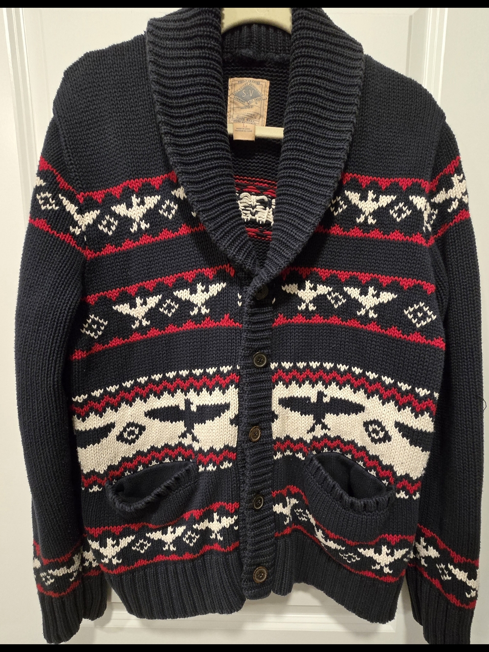 Vintage Salt Valley Southwest Shawl Collar Cardigan Sweater Navy Big Lebowski St